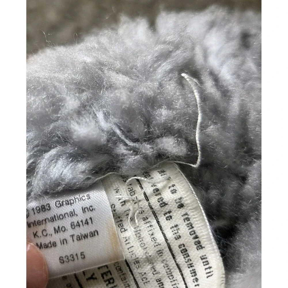 Graphics International 1983 Laying Plush Gray Poodle Dog‎ Stuffed Animal Ribbon